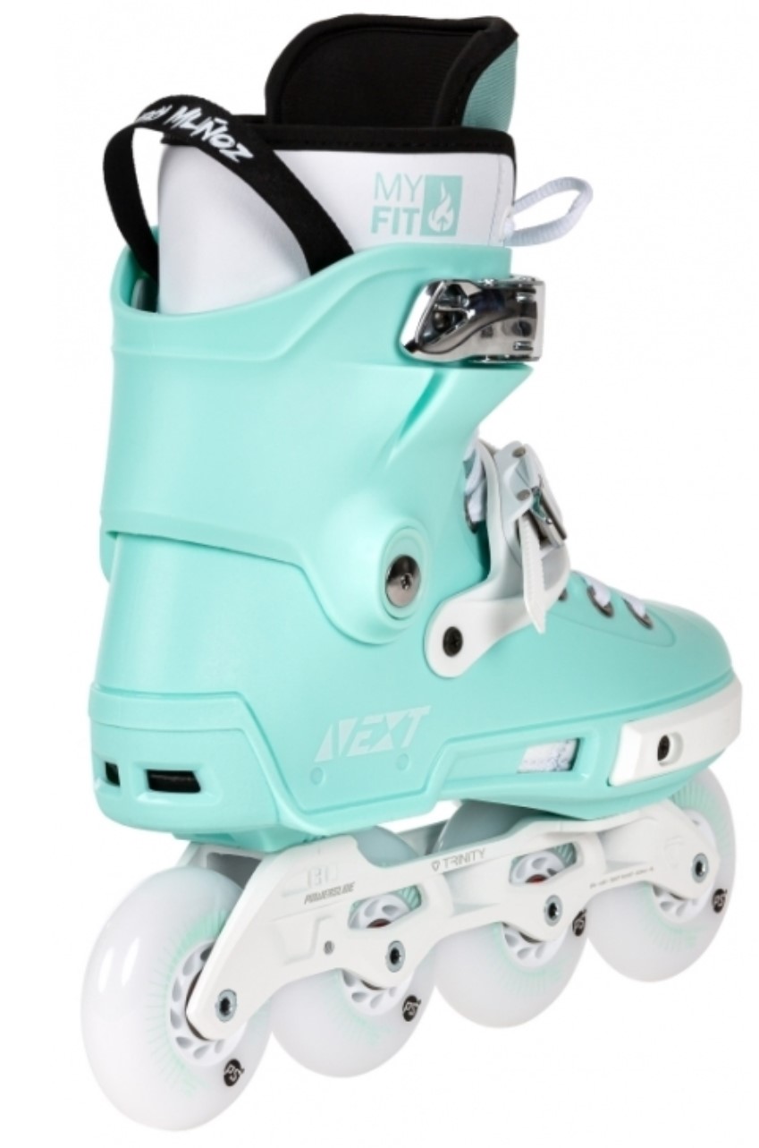 Powerslide Next Mery Munoz Pro 80 inline skate in turquoise and with four white wheels